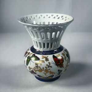 Elegant Vintage Small White Porcelain Vase with Butterfly Design